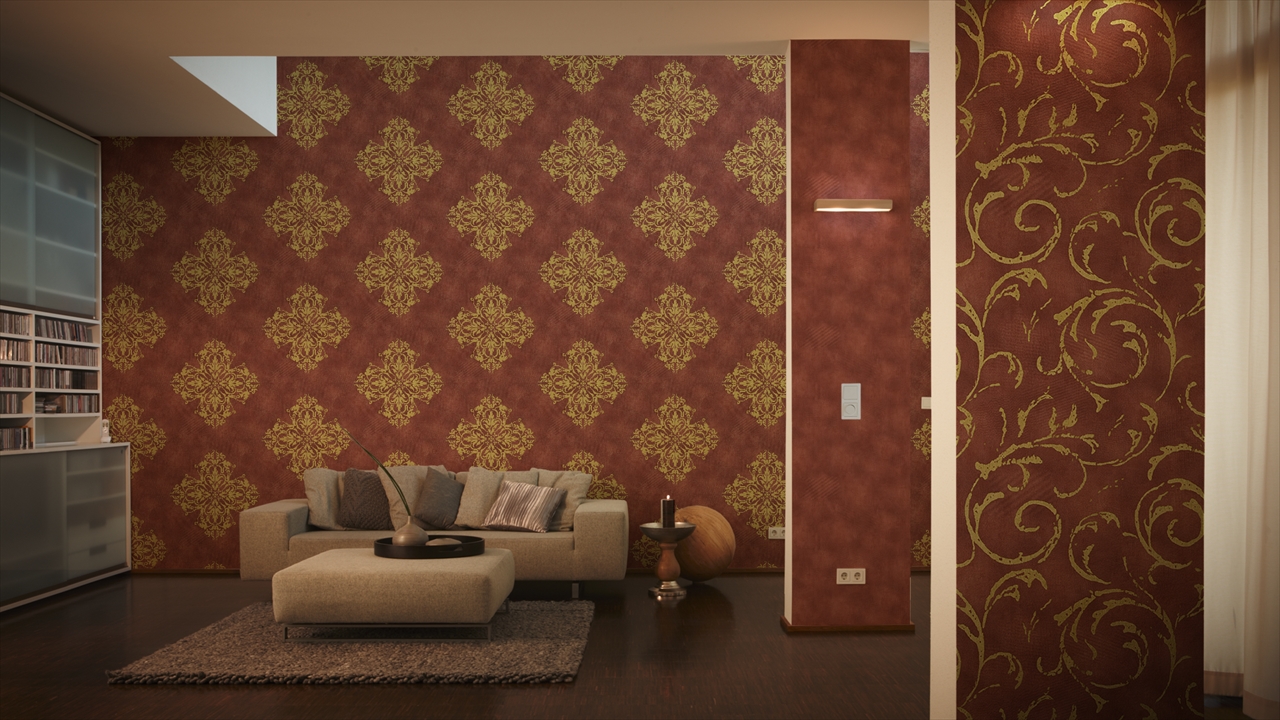 Vliestapete barock muster ornament rot gold metallic groÃrolle 10 ...