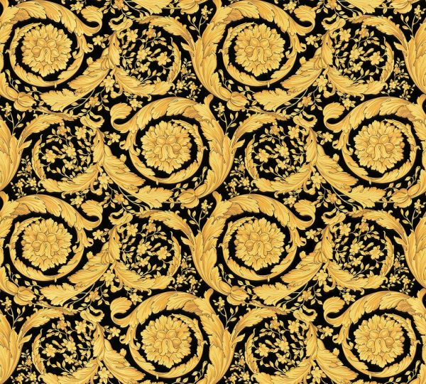 Versace 4 Tapete Federn Kreis Ornament schwarz gold metallic