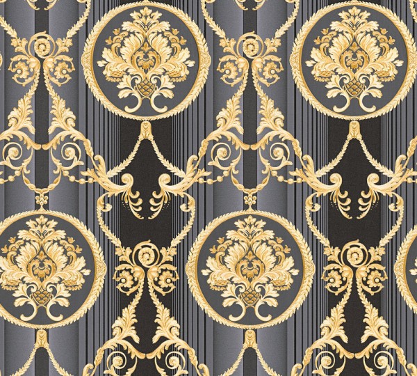 Vliestapete klassischer Barock schwarz gold metallic 330836