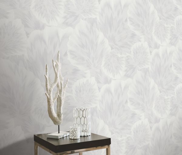 Vlies Tapete Design Blätter Motiv Floral weiß grau metallic glanz 10402-01