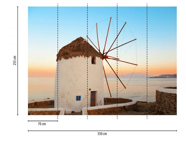 Vlies Fototapete Digitaldruck Greek Windmill 350 x 255 cm DD123696