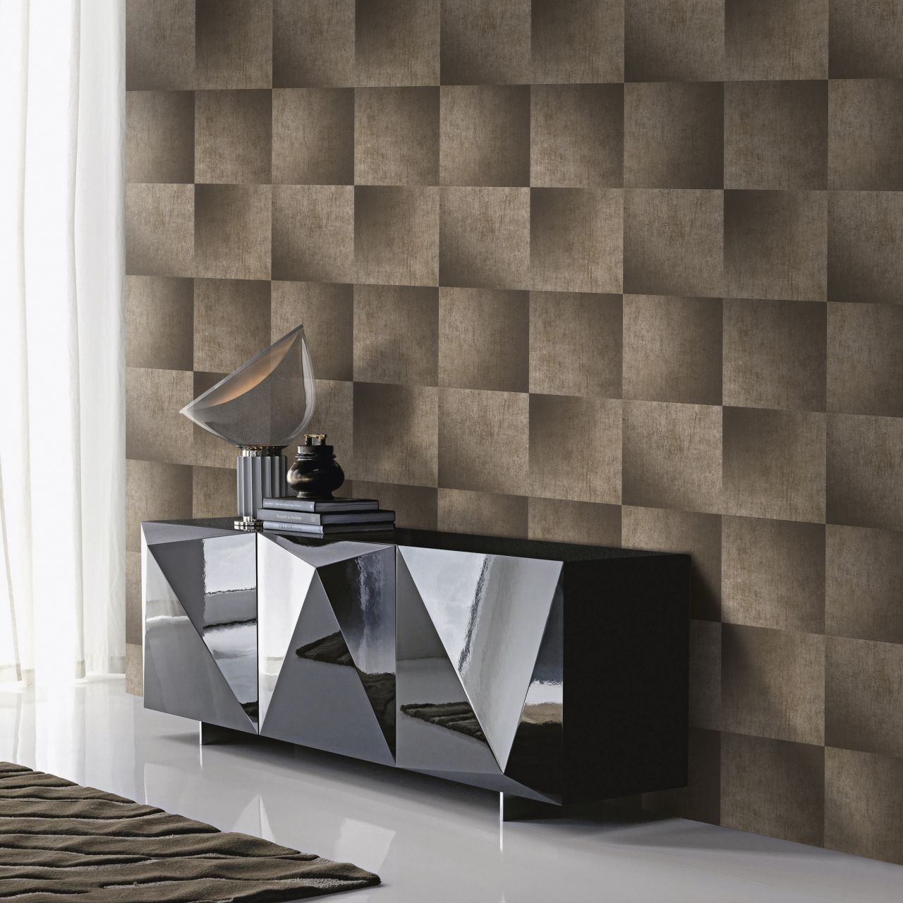 Vliestapete Quadrate Textil Optik braun Italy 45254 Vliestapete Quadrate Textil Optik braun Italy 45254