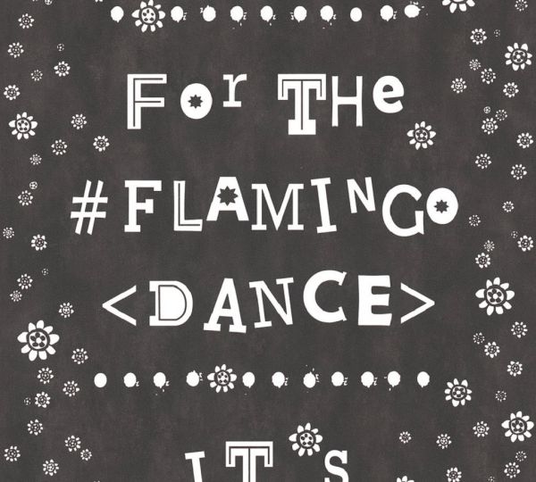 Vliestapete Blümchen Flamingo Dance Schrift schwarz weiß