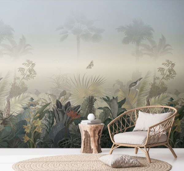 Vlies Fototapete tropischer Nebel Dschungel Palmen Motiv 265cmx280cm 392701
