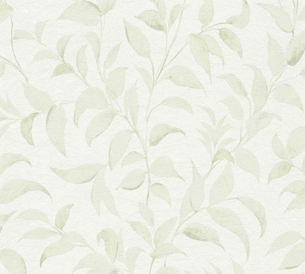 Vliestapete floral Blätter schimmernd Struktur weiß grün 389624