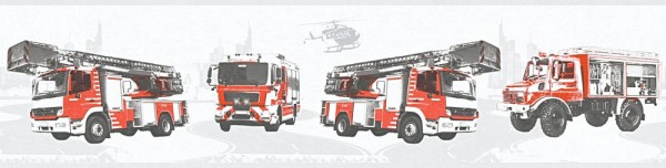 Tapeten Bordüre Kinder Struktur Feuerwehr Autos grau rot