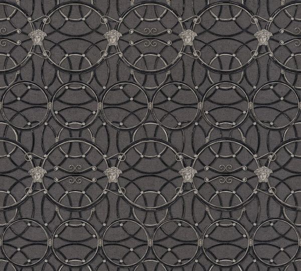 Tapete grafische Kreise Medusa schwarz metallic Versace