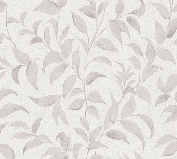 Vliestapete floral Blätter schimmernd Struktur weiß beige grau 389621