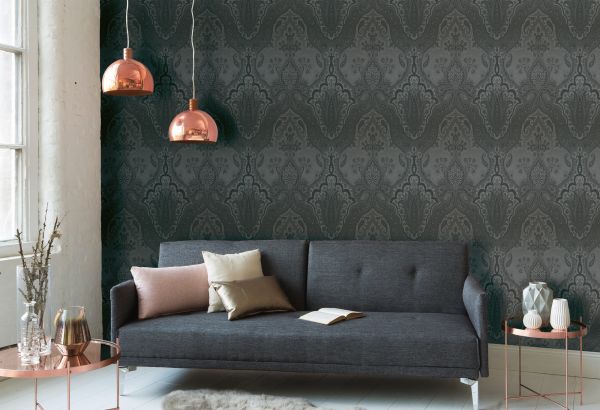 Vliestapete Boho Style Ornament Muster schwarz grau silber 387085