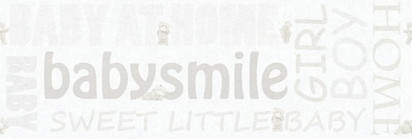 Tapeten Bordüre Schriftzug Baby Smile Home Teddy weiß creme