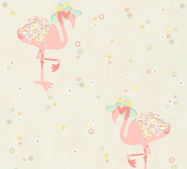 Vliestapete Flamingo Blumen creme beige rosa 36291-1