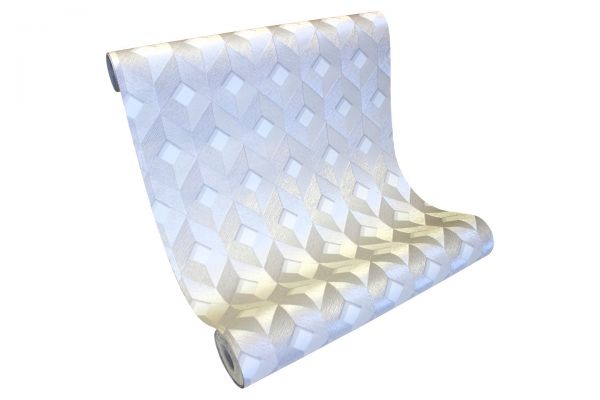 Vlies Tapete 3D effekt Würfel Cubes Rauten metallic weiß silber DE120131