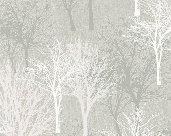 Vliestapete Bäume Natur taupe grau weiß Elegance