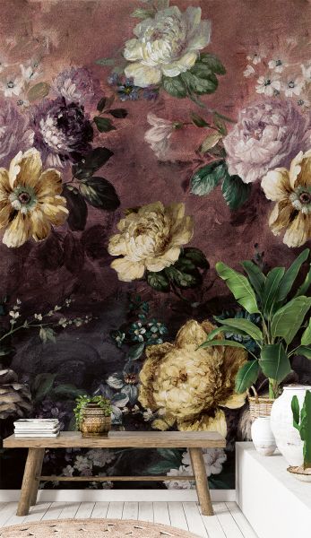 Vlies Fototapete gemalte opulente Blumen Wandbild 1,59m x 2,80m