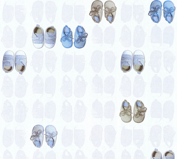 Vliestapete Kinder Baby Schuhe weiß blau 35862-2