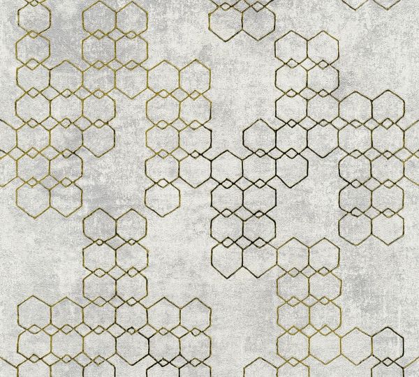 Vliestapete grafisches Hexagon Muster Beton grau silber gold metallic 37424-4