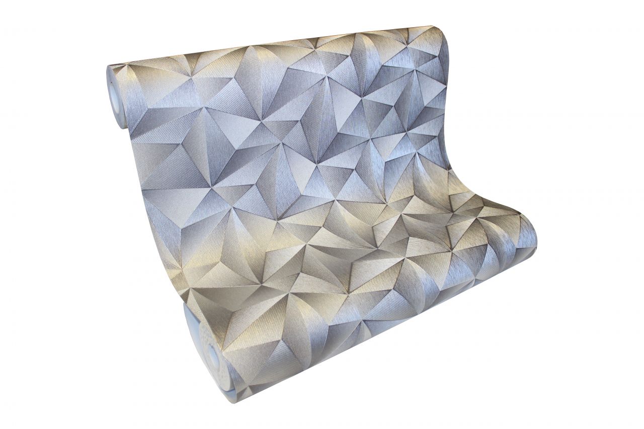 10106-34 Vliestapete Design 3D silber Optik Joratrend Tapetenshop | geometrisch metallic grau glanz