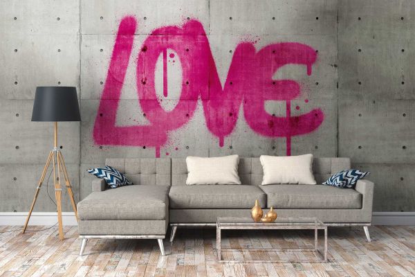 Fototapete Graffiti Love Schrift pink Betonmauer 371cm x 280cm 38265-1