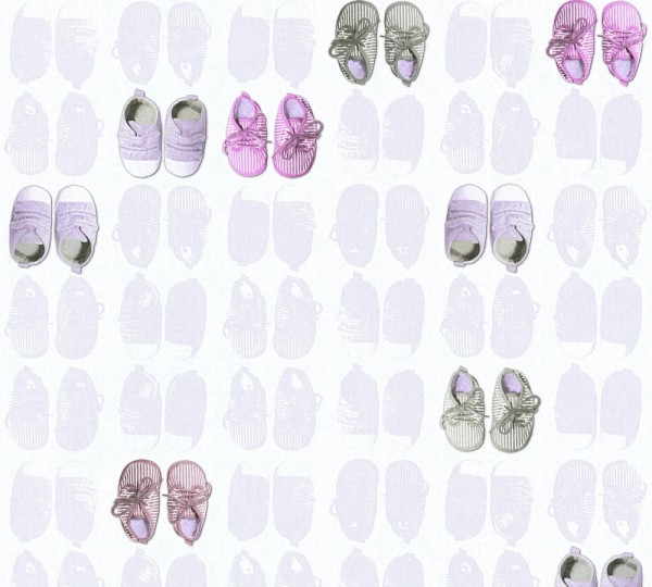 Vliestapete Kinder Baby Schuhe weiß rosa 35862-1