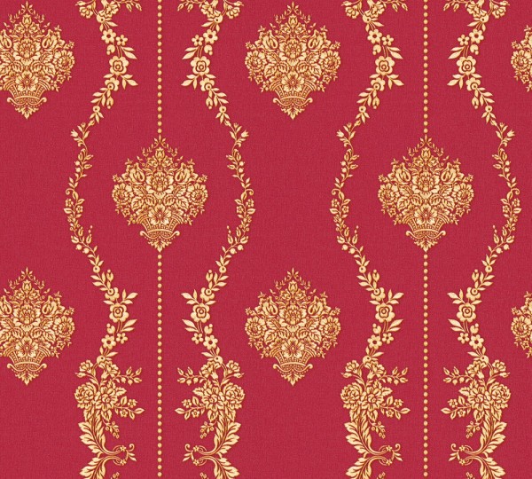 Vliestapete Barock Ornament Streifen rot gold metallic Chateau 5