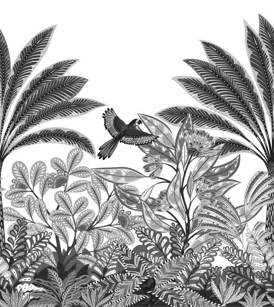 Vlies Foto Tapete Tropical Palmen Dschungel schwarz weiß 2,50m x 2,80m 2255-20