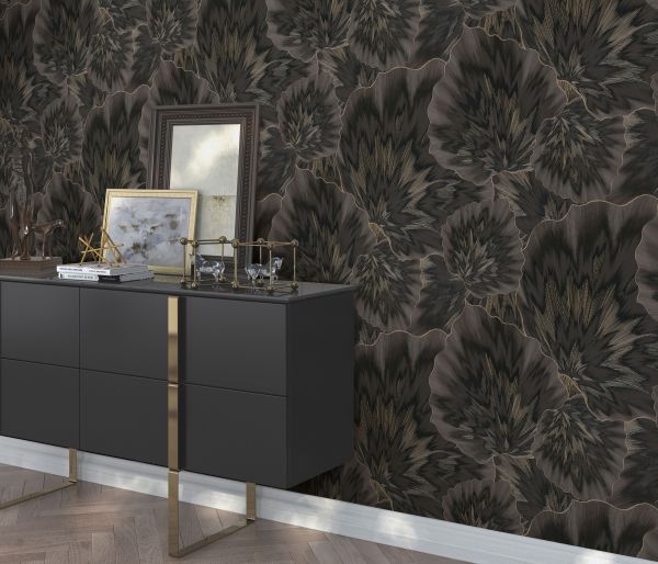 Vlies Tapete Design Blätter Motiv Floral grau schwarz gold glanz 10402-15