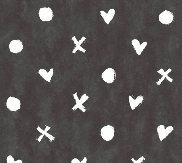 Vliestapete Herz Kreuz Punkt Muster schwarz weiß