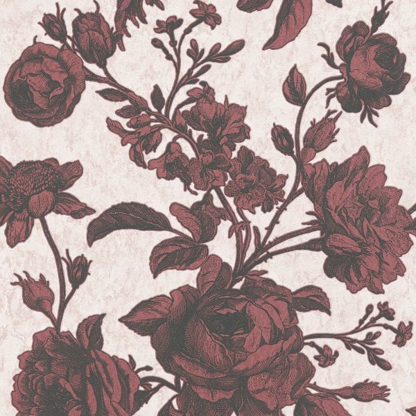 Vliestapete Rosen Muster Struktur Vintage Optik rot rosa schwarz 387004