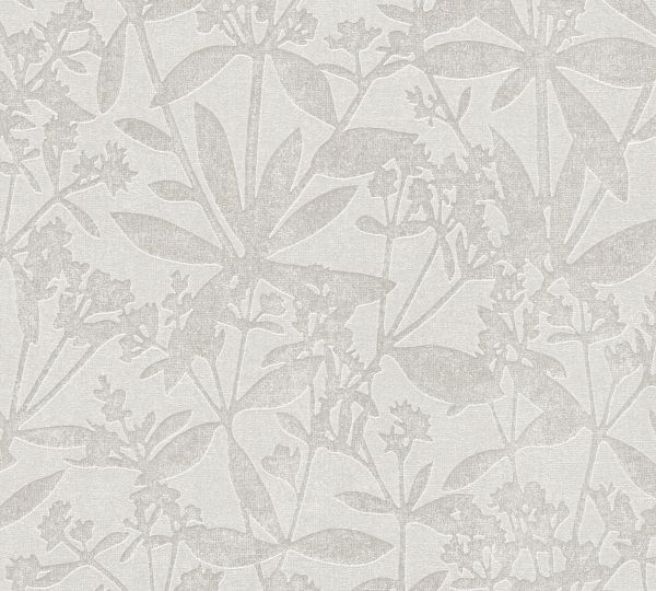 389243 Vliestapete floral Blumen grau beige Tapetenshop Blätter | Joratrend