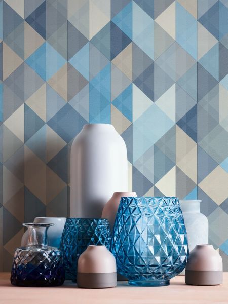 Vliestapete geometrische Dreiecke blau türkis 36786-3