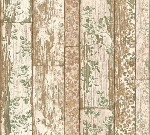 Landhaus Holz beige Blumen Vliestapete Marie 36119-2