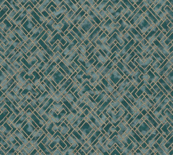 Vliestapete Liniengrafik Muster grün gold metallic 38828-5