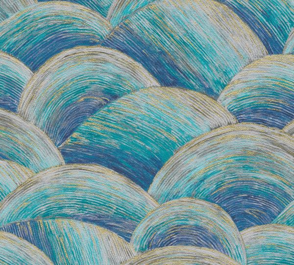 Vliestapete Wellenmuster abstrakt Wischtechnik blau türkis gold 39105-1